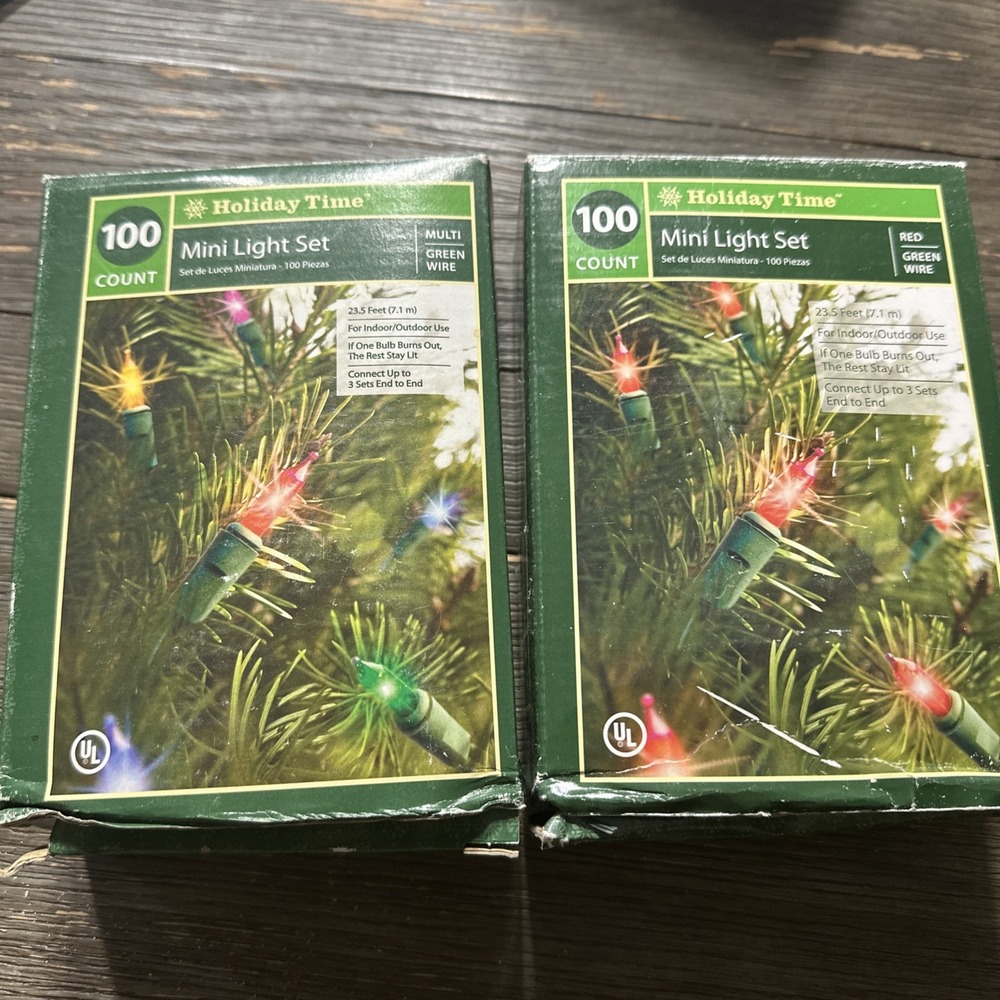 Holiday‎ Time Multi Col& RED Mini Light SET 23.5'  100 COUNT Each (2 Boxes) NIB